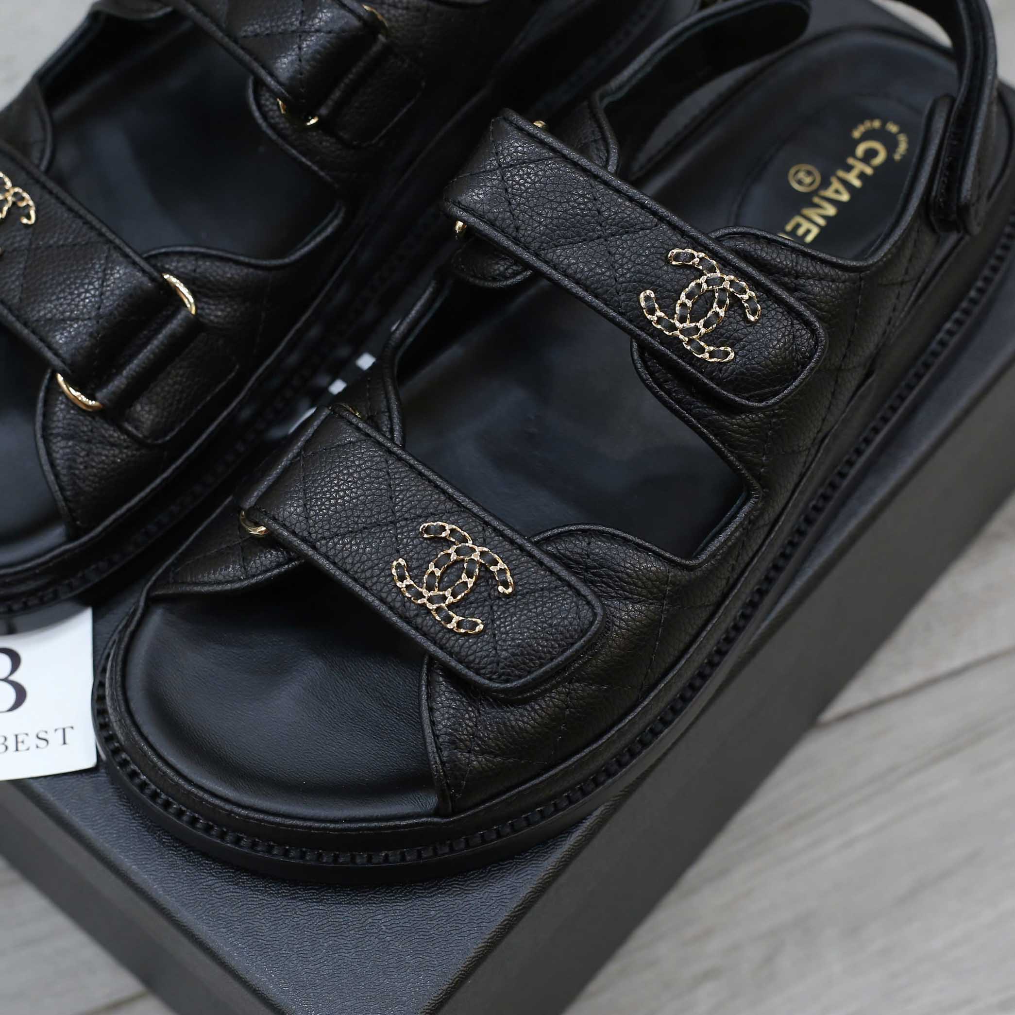 Dép Chanel Grained Da Bê Velcro Dad Sandals Best Quality