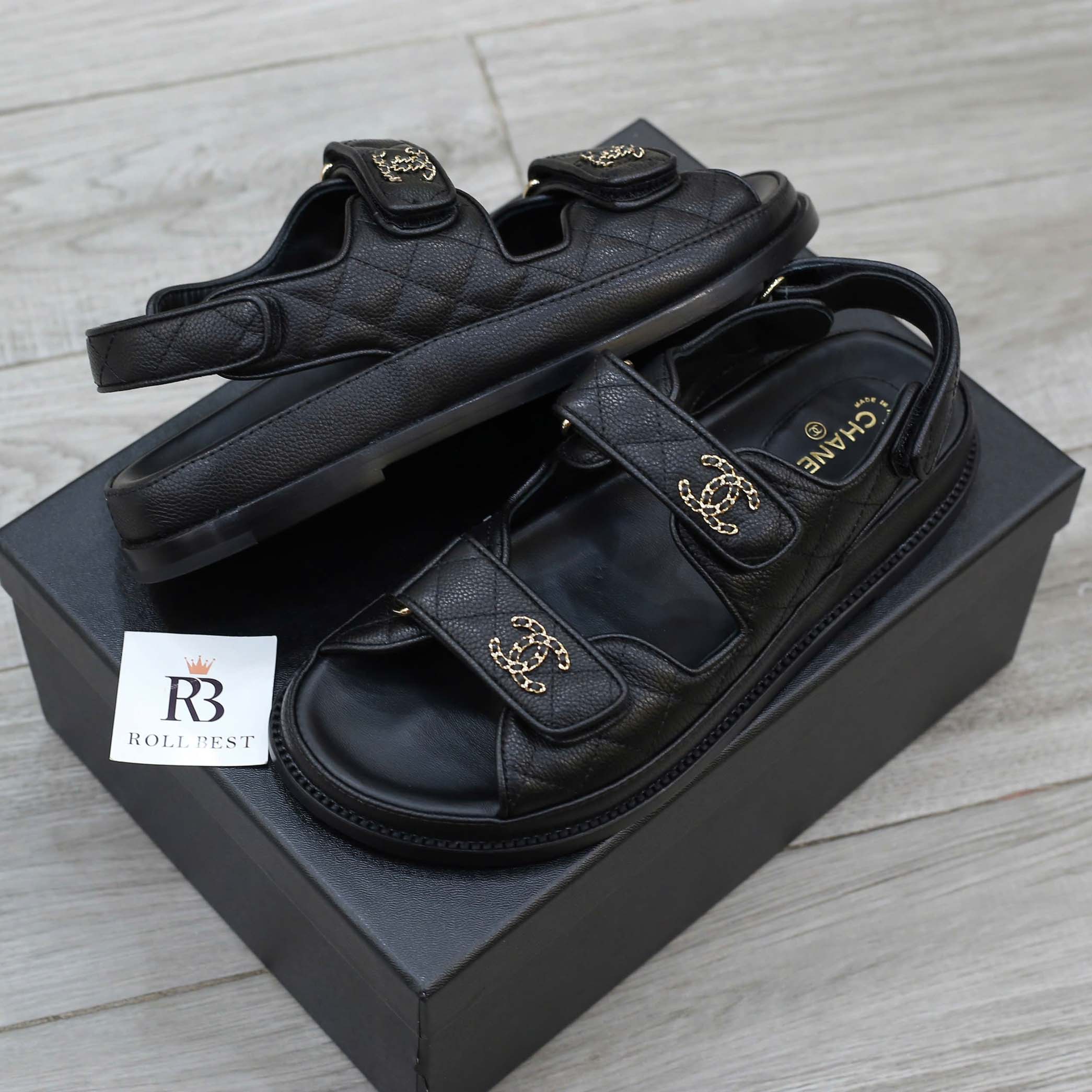 Dép Chanel Grained Da Bê Velcro Dad Sandals Best Quality