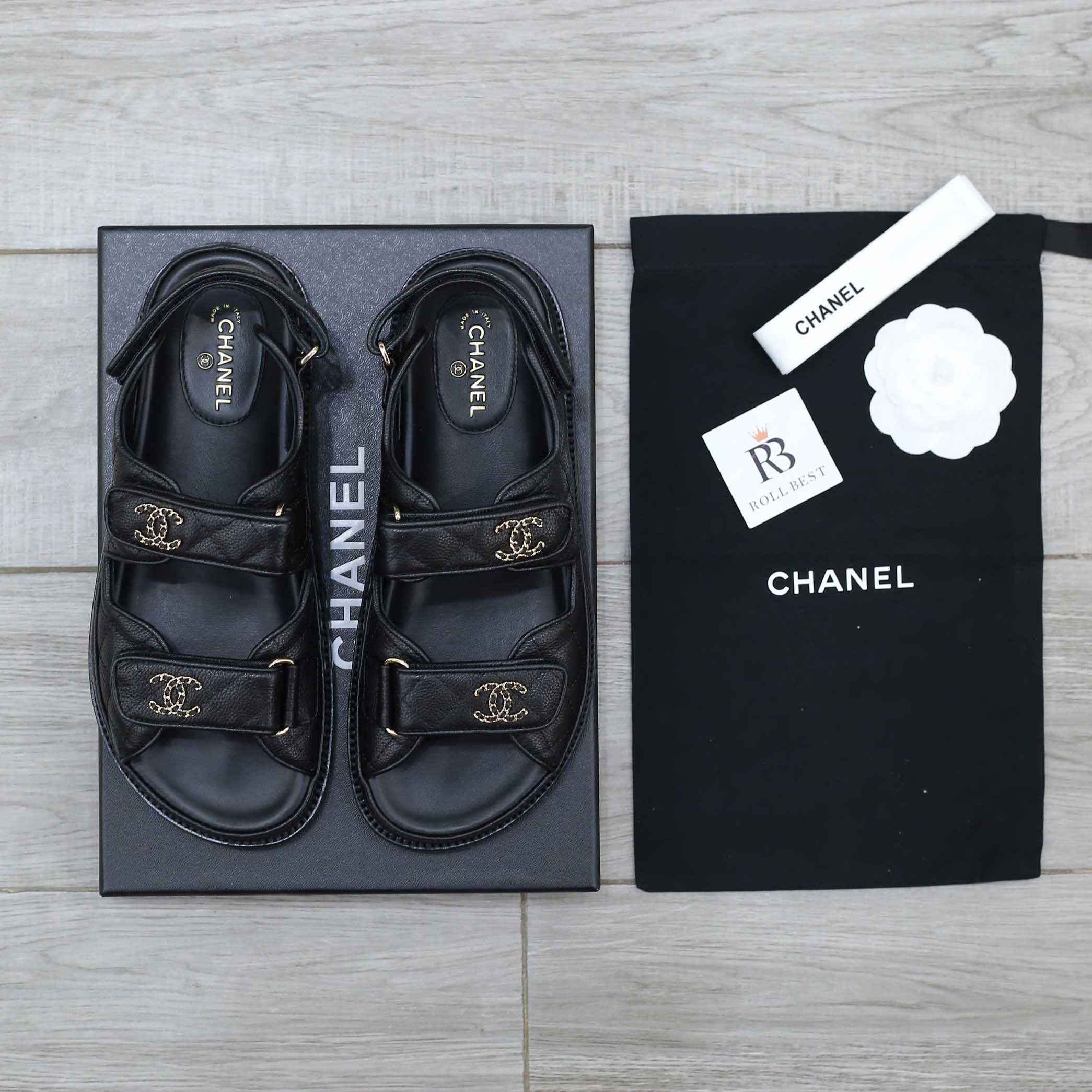 Dép Chanel Grained Da Bê Velcro Dad Sandals Best Quality