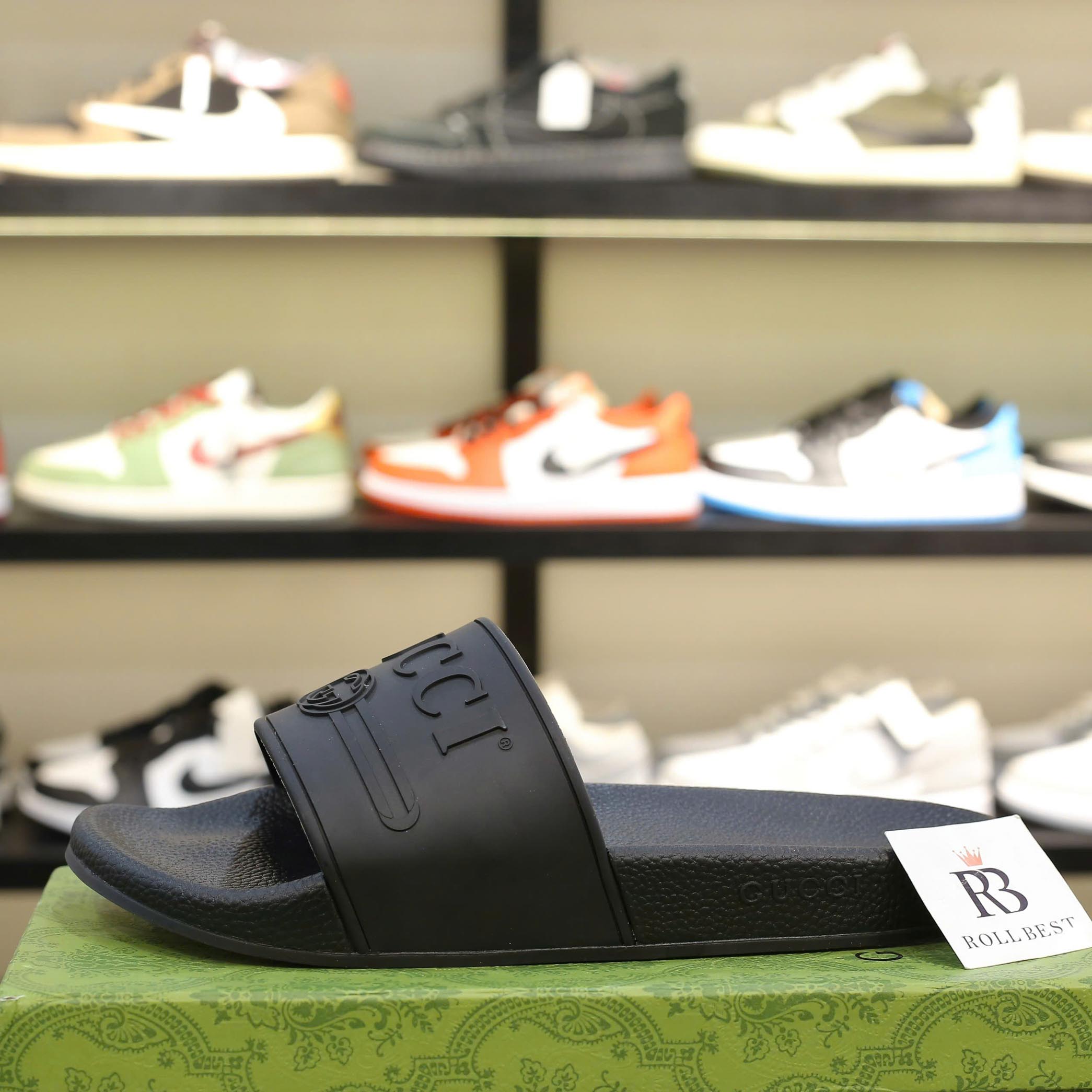 Dép Gucci Logo Slide Black Rubber Best Quality