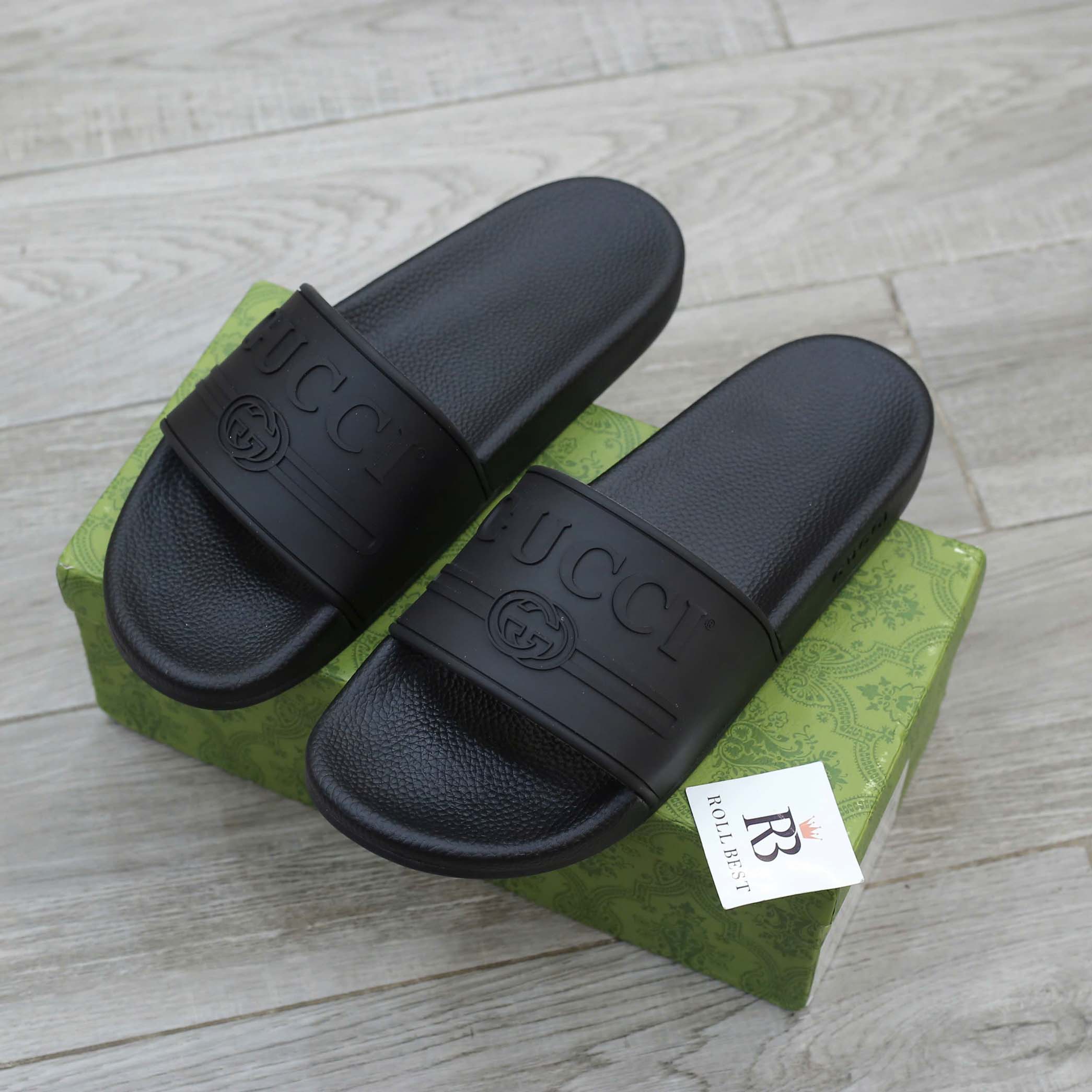 Dép Gucci Logo Slide Black Rubber Best Quality