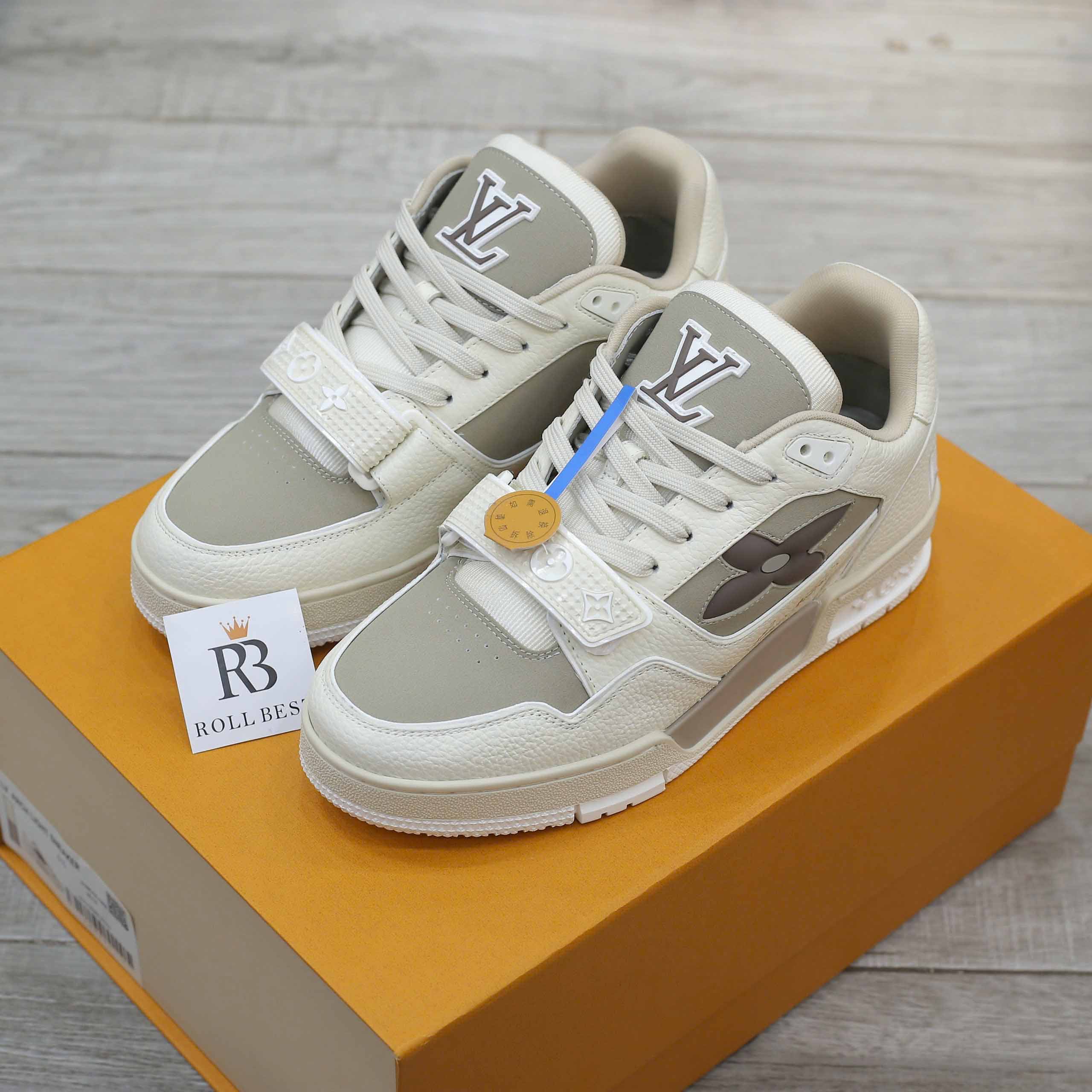 Giày Louis Vuitton LV Trainer Beige Hoa Monogram Best Quality
