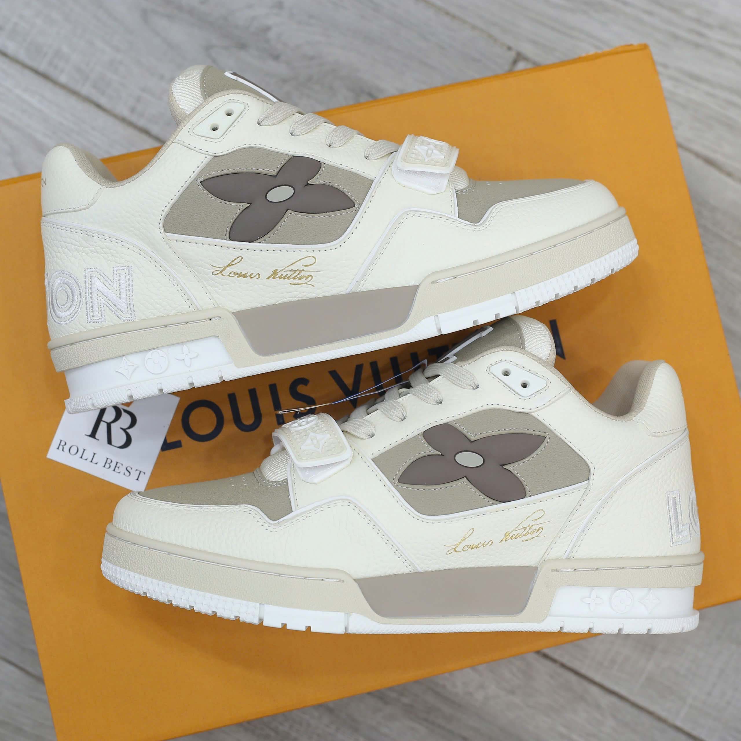 Giày Louis Vuitton LV Trainer Beige Hoa Monogram Best Quality