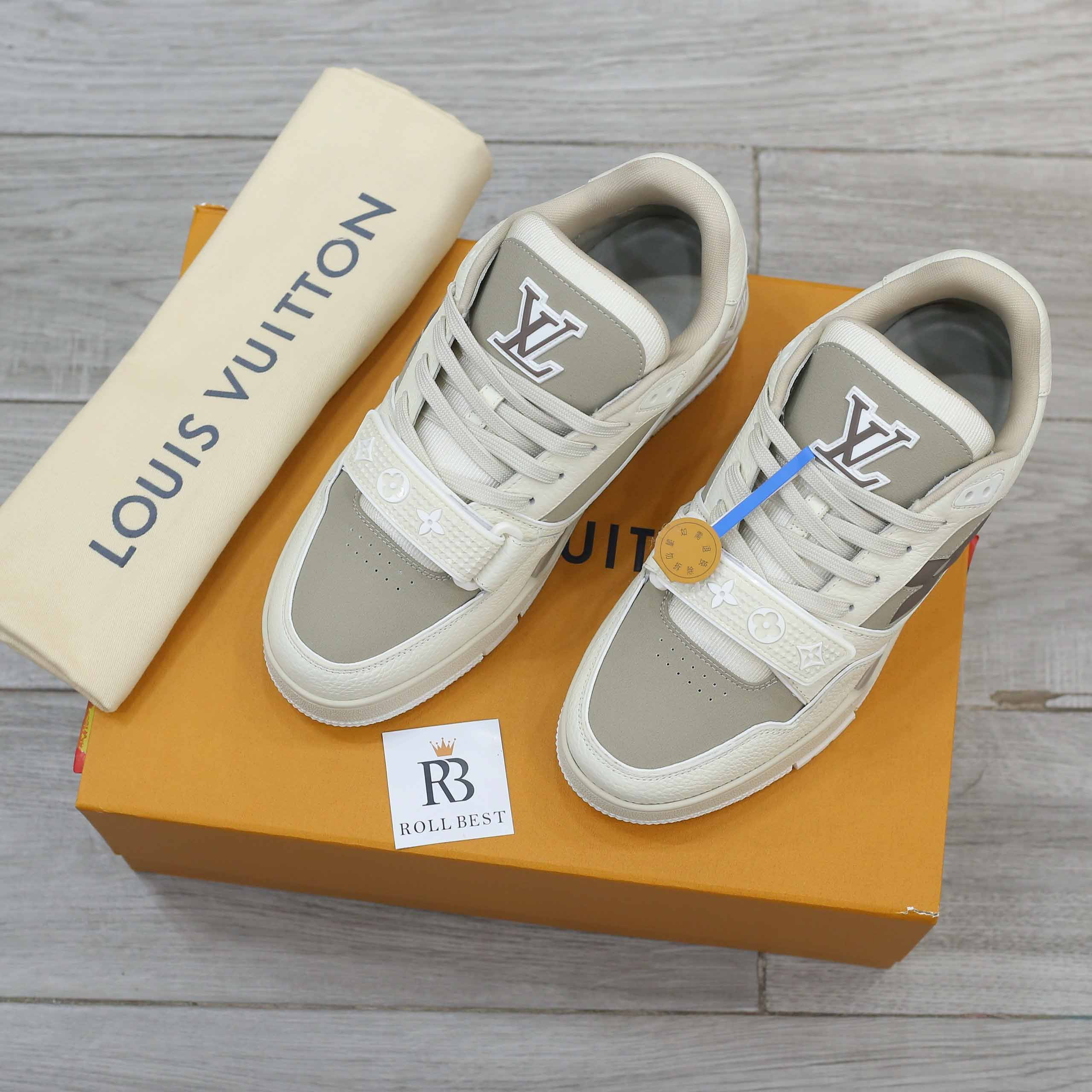 Giày Louis Vuitton LV Trainer Beige Hoa Monogram Best Quality