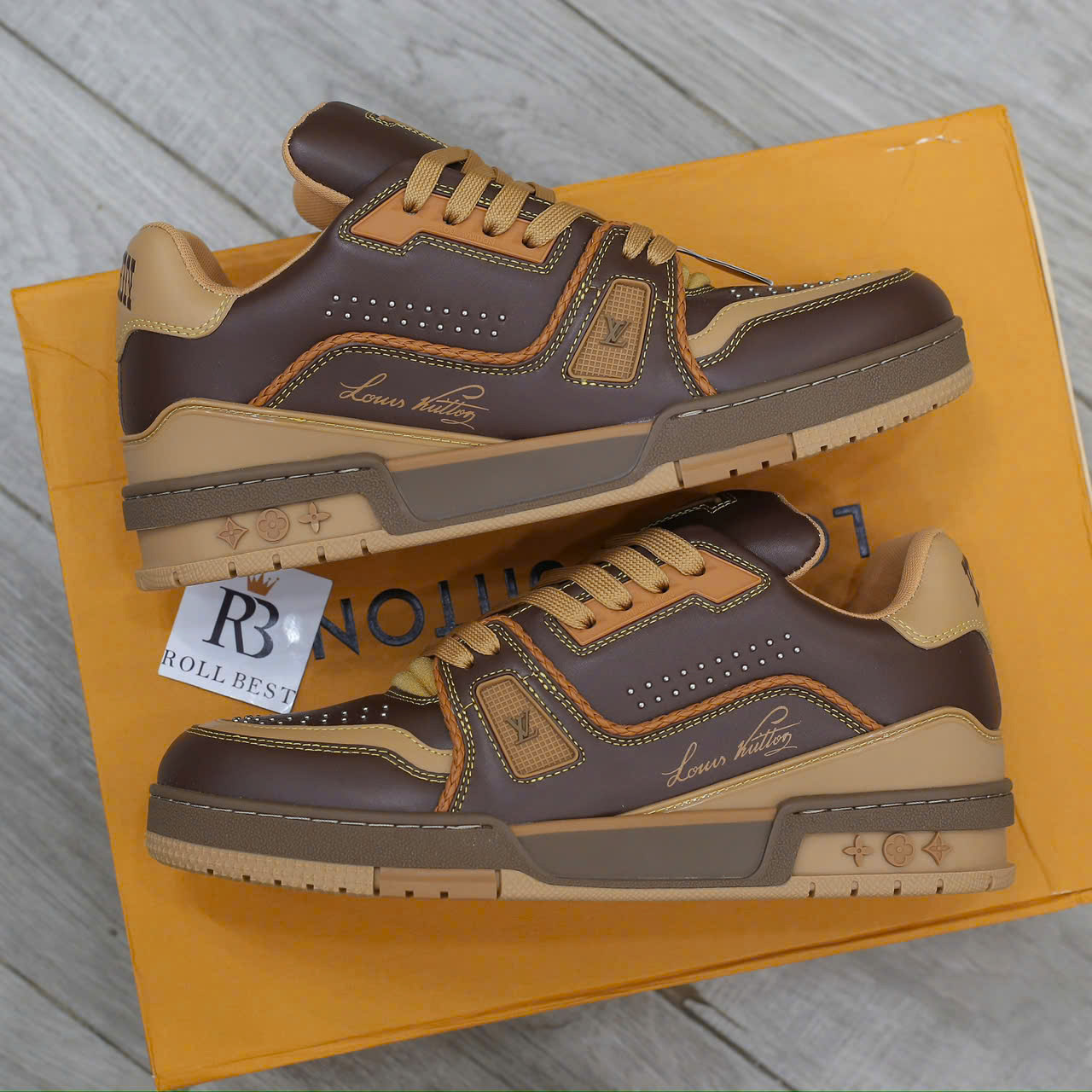 Giày Louis Vuitton LV Trainer Brown Yellow Best Quality