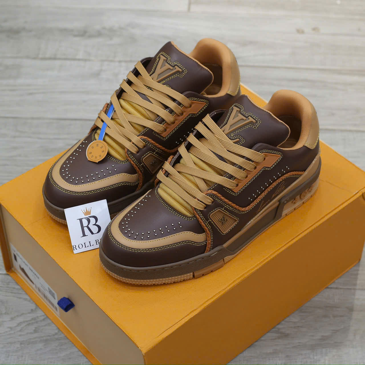 Giày Louis Vuitton LV Trainer Brown Yellow Best Quality
