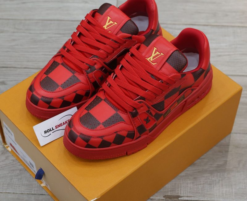 Giày Louis Vuitton LV Trainer Sneaker Damier Pop Rojo Hombre Like Auth