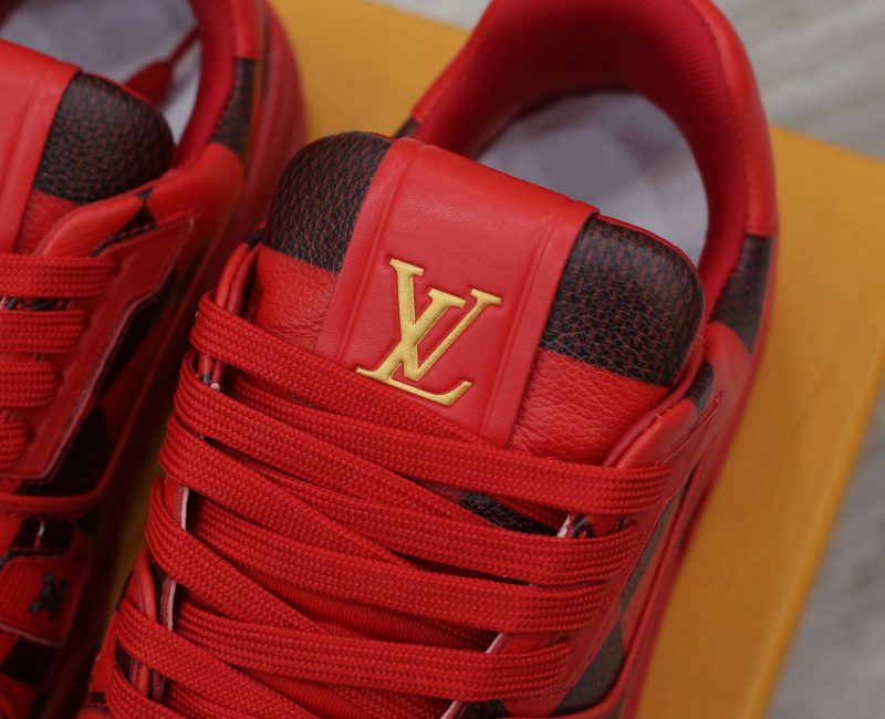 Giày Louis Vuitton LV Trainer Sneaker Damier Pop Rojo Hombre Like Auth