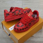 Giày Louis Vuitton LV Trainer Sneaker Damier Pop Rojo Hombre Like Auth