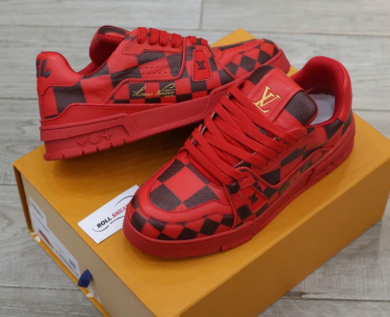 Giày Louis Vuitton LV Trainer Sneaker Damier Pop Rojo Hombre Like Auth