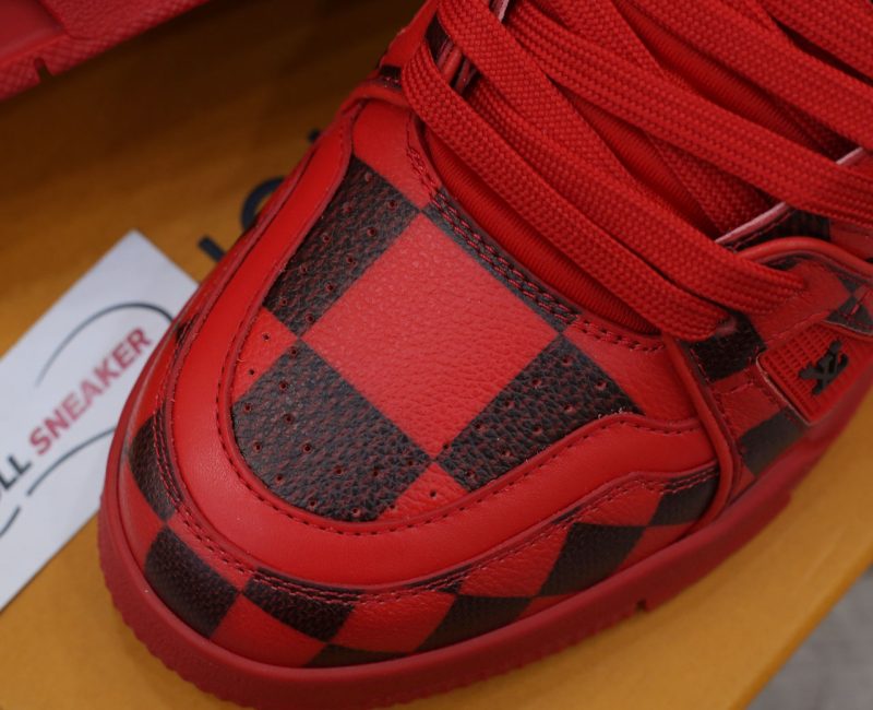 Giày Louis Vuitton LV Trainer Sneaker Damier Pop Rojo Hombre Like Auth