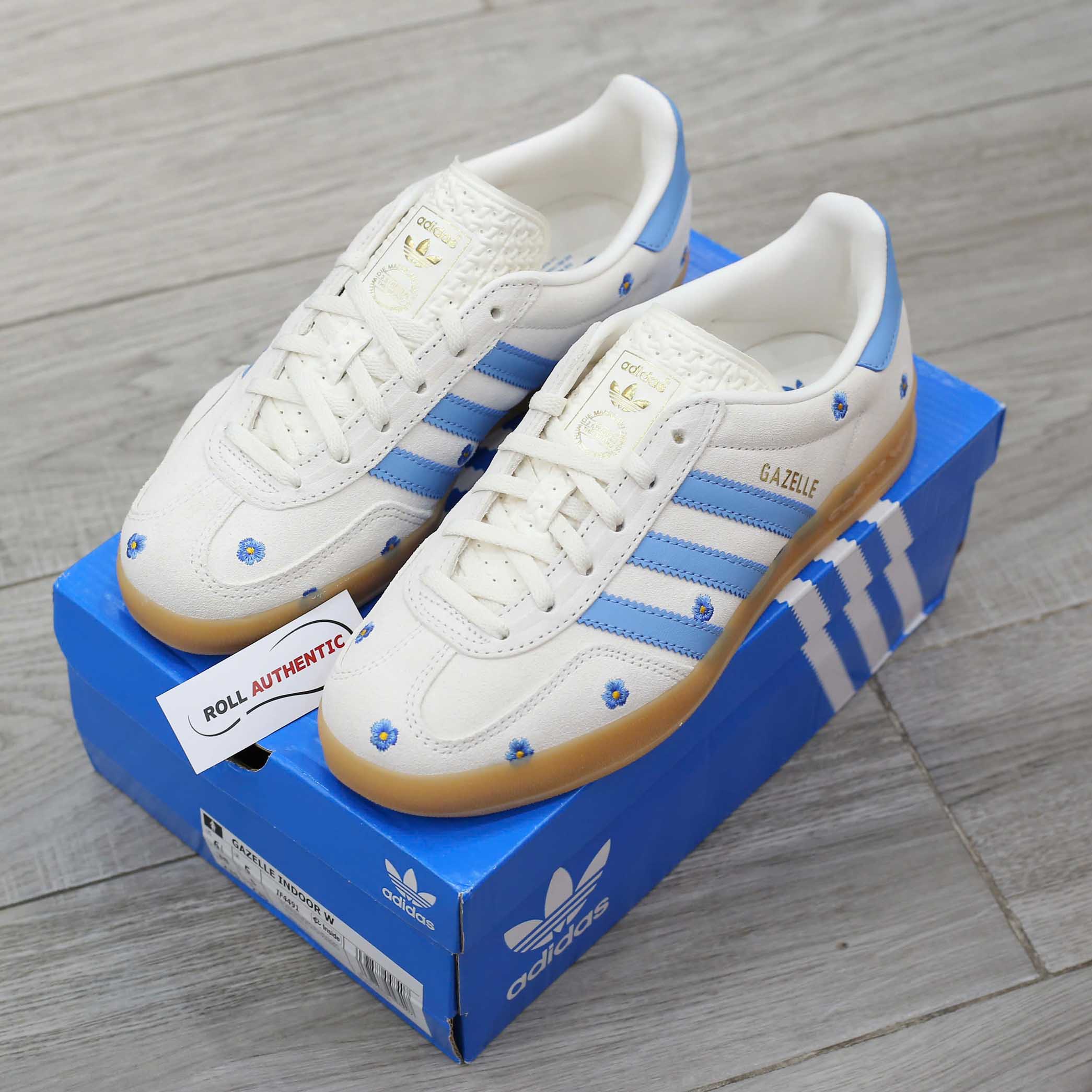 Giày Adidas Gazelle Indoor Cloud White Light Blue Gum Real