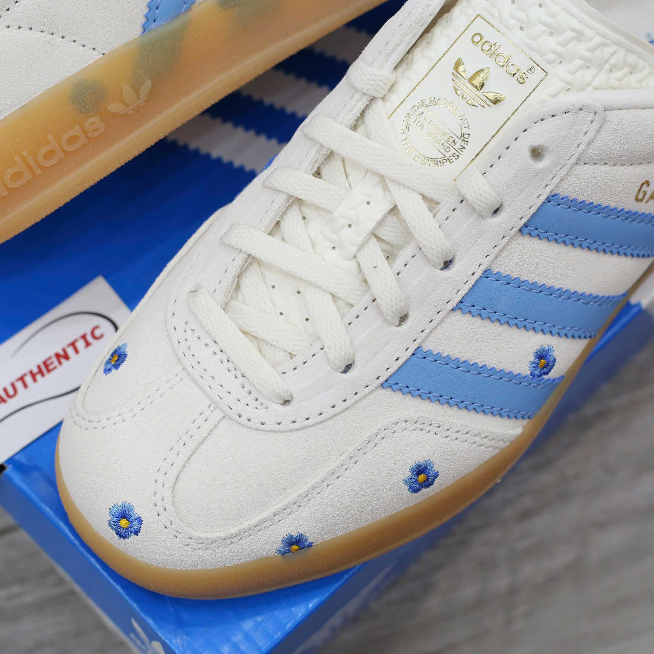 Giày Adidas Gazelle Indoor Cloud White Light Blue Gum Real
