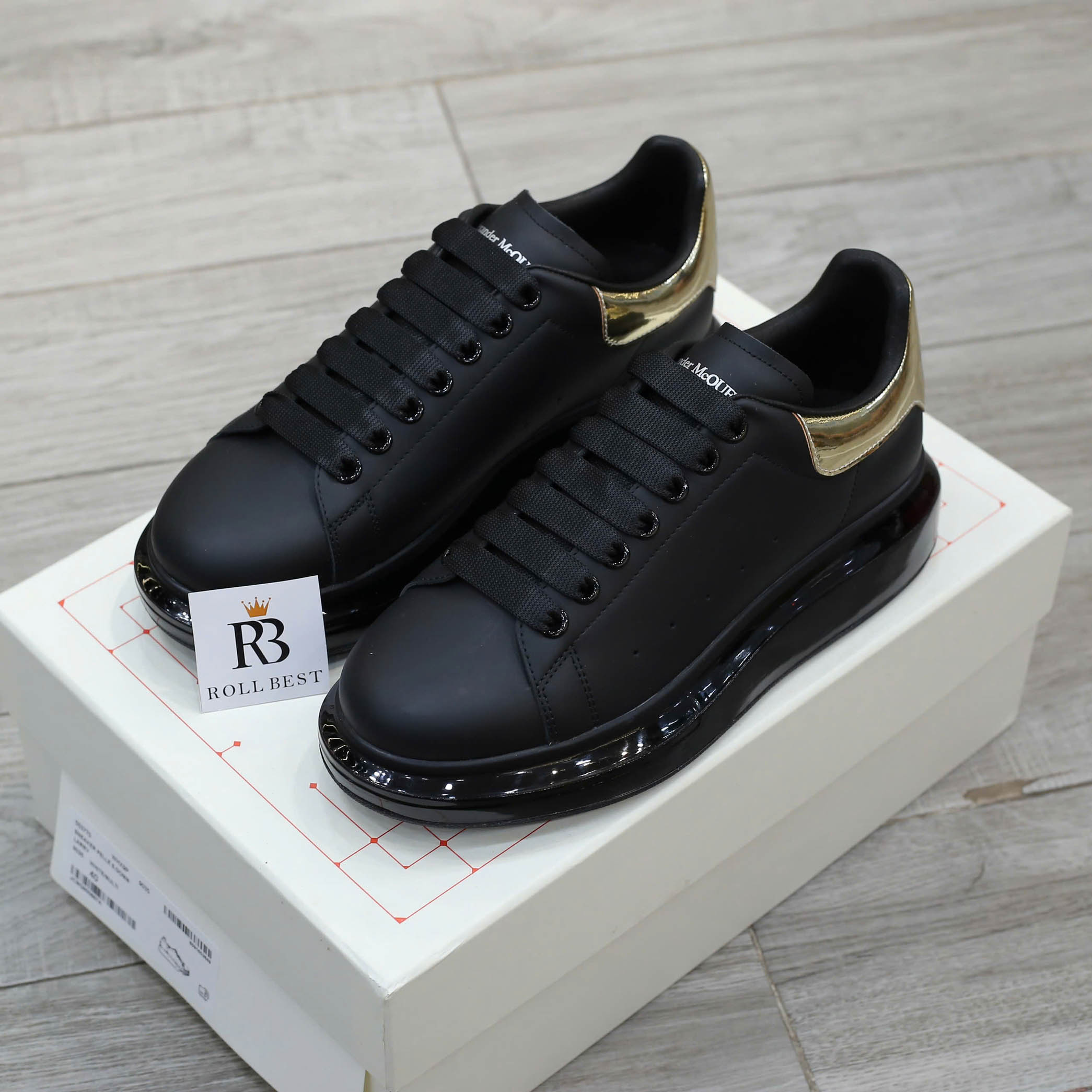 Giày Alexander McQueen Oversized Black Gold Like Auth