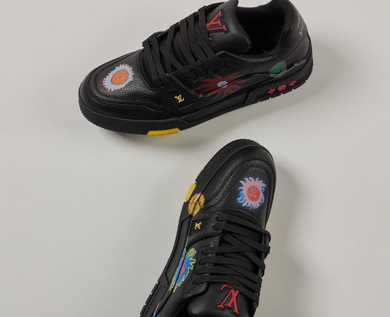 Giày Louis Vuitton x Yayoi Kusama LV Trainer Black Leather Best Quality