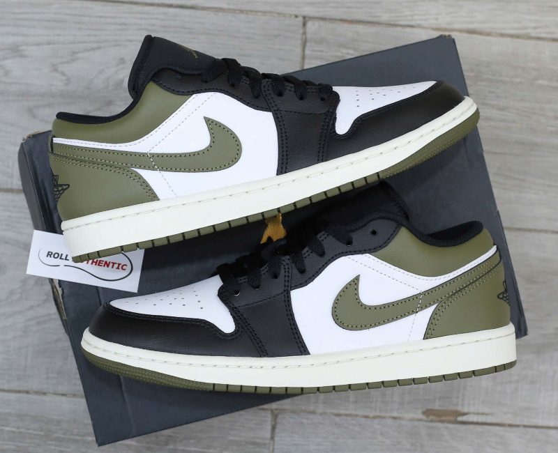 Giày Nike Air Jordan 1 Low GS 'Black Toe Medium Olive' Real