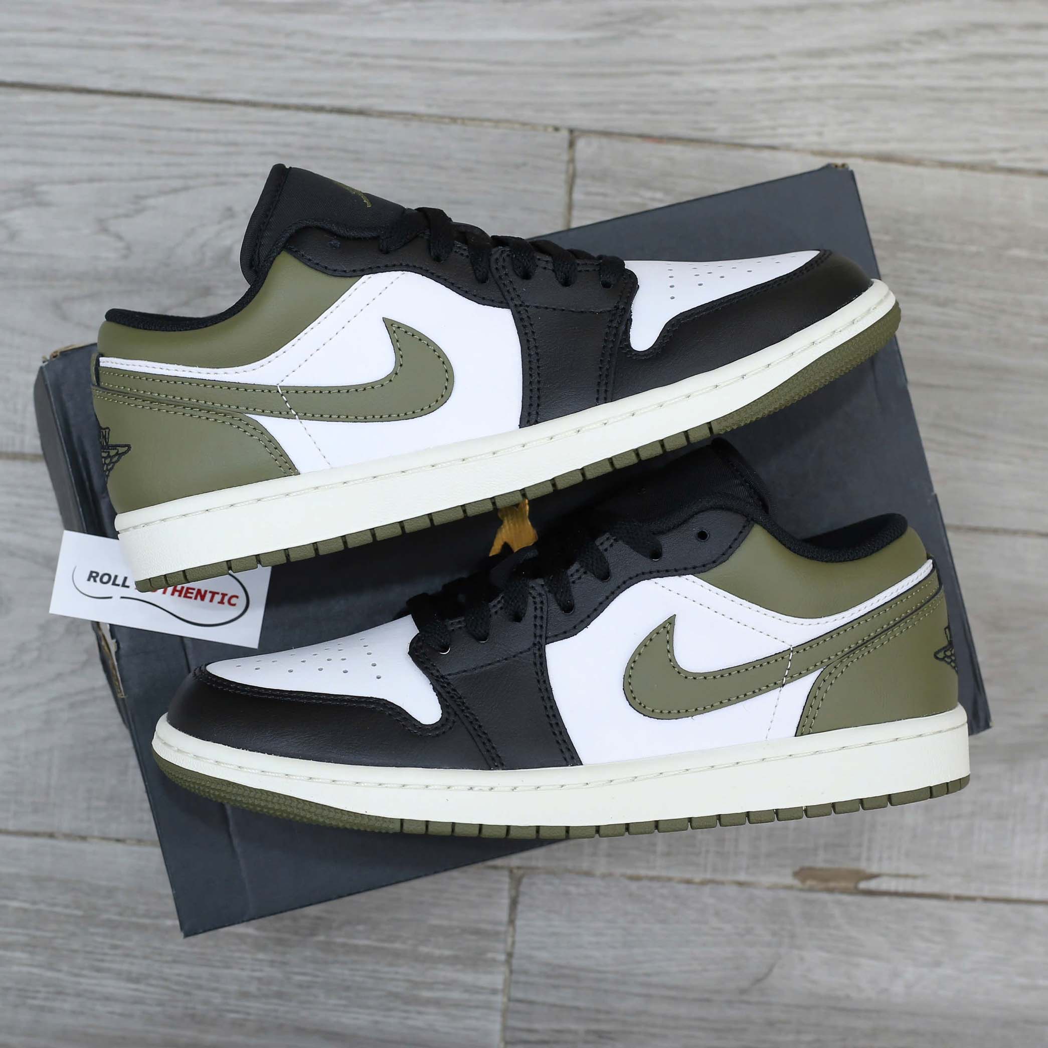 Giày Nike Air Jordan 1 Low GS 'Black Toe Medium Olive' Real