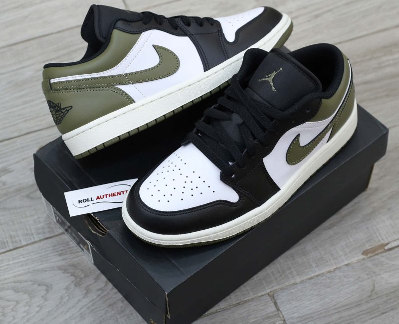 Giày Nike Air Jordan 1 Low GS 'Black Toe Medium Olive' Real