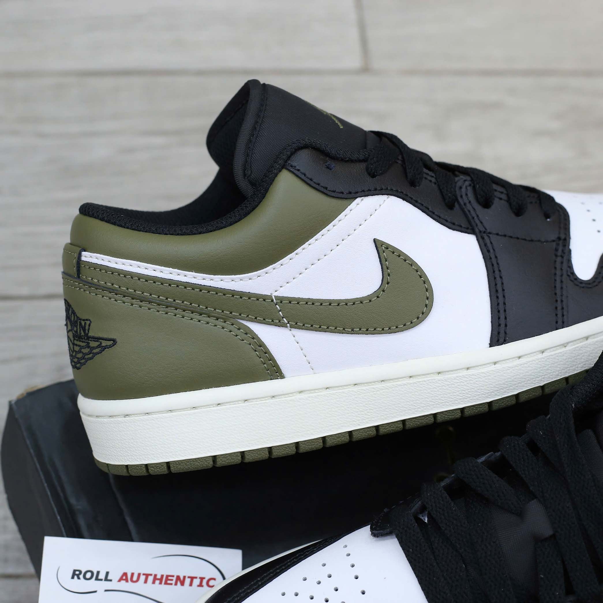 Giày Nike Air Jordan 1 Low GS 'Black Toe Medium Olive' Real