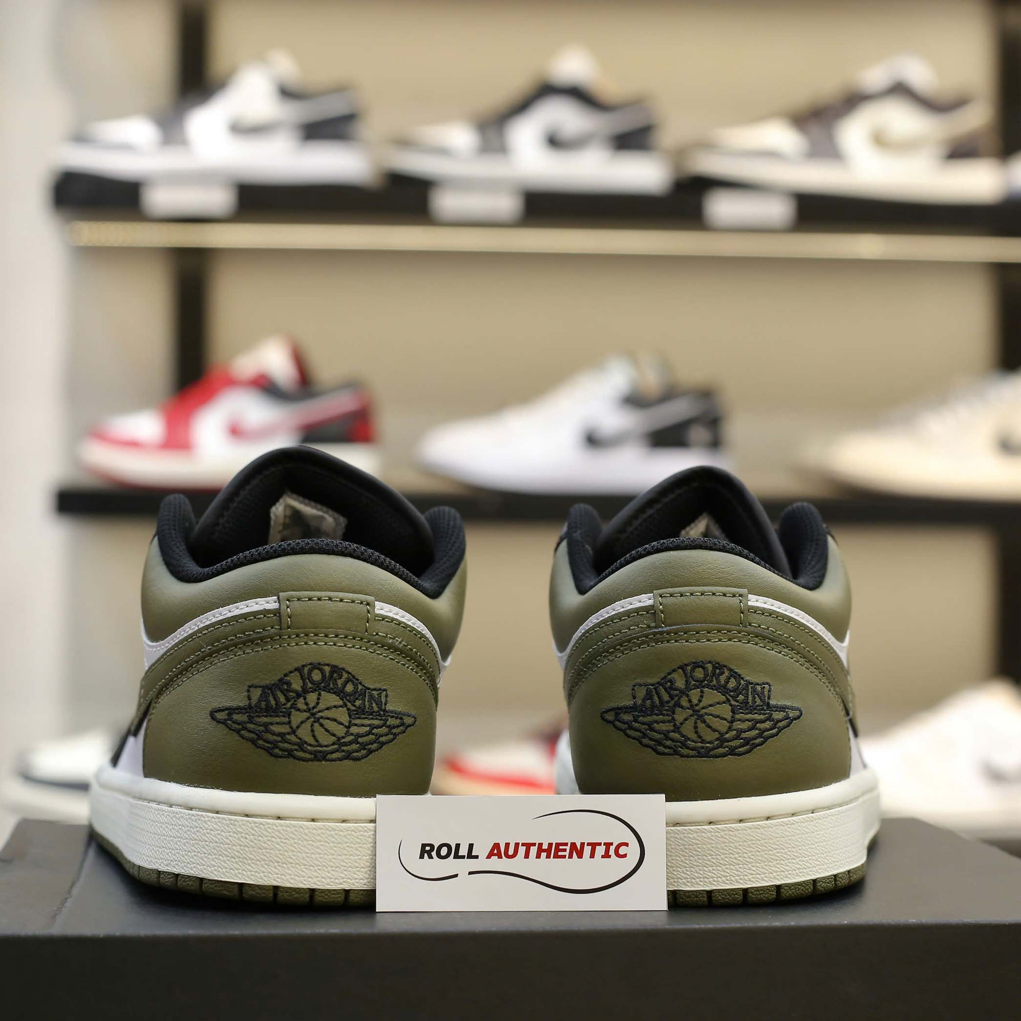 Giày Nike Air Jordan 1 Low GS 'Black Toe Medium Olive' Real