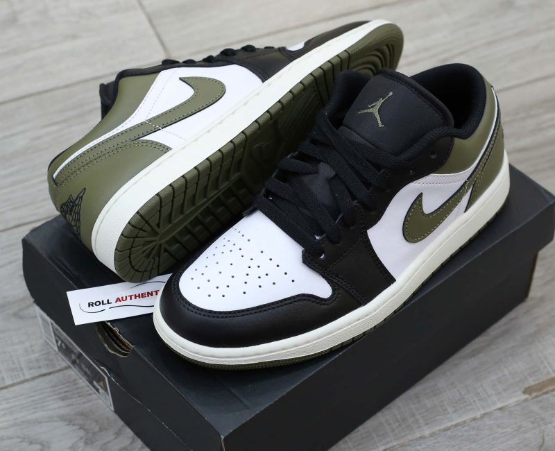 Giày Nike Air Jordan 1 Low GS 'Black Toe Medium Olive' Real