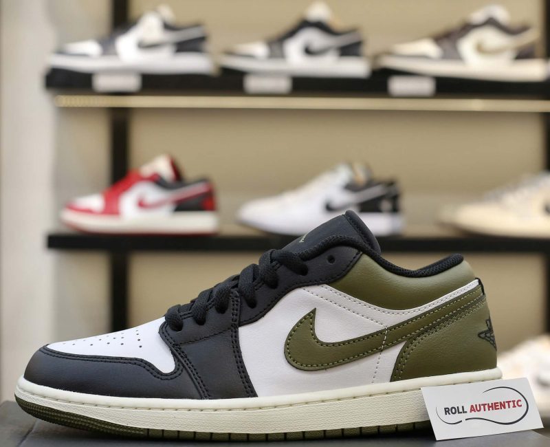 Giày Nike Air Jordan 1 Low GS 'Black Toe Medium Olive' Real