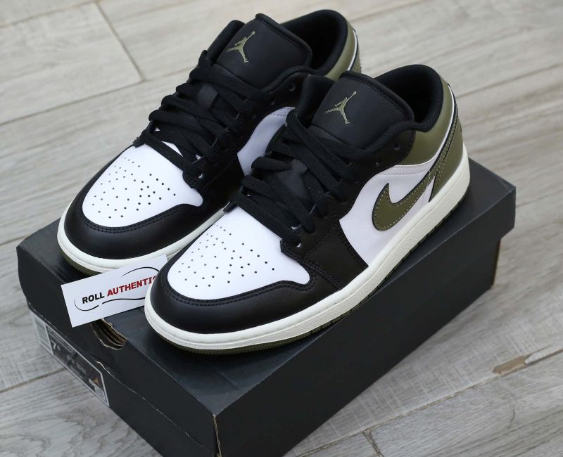 Giày Nike Air Jordan 1 Low GS 'Black Toe Medium Olive' Real