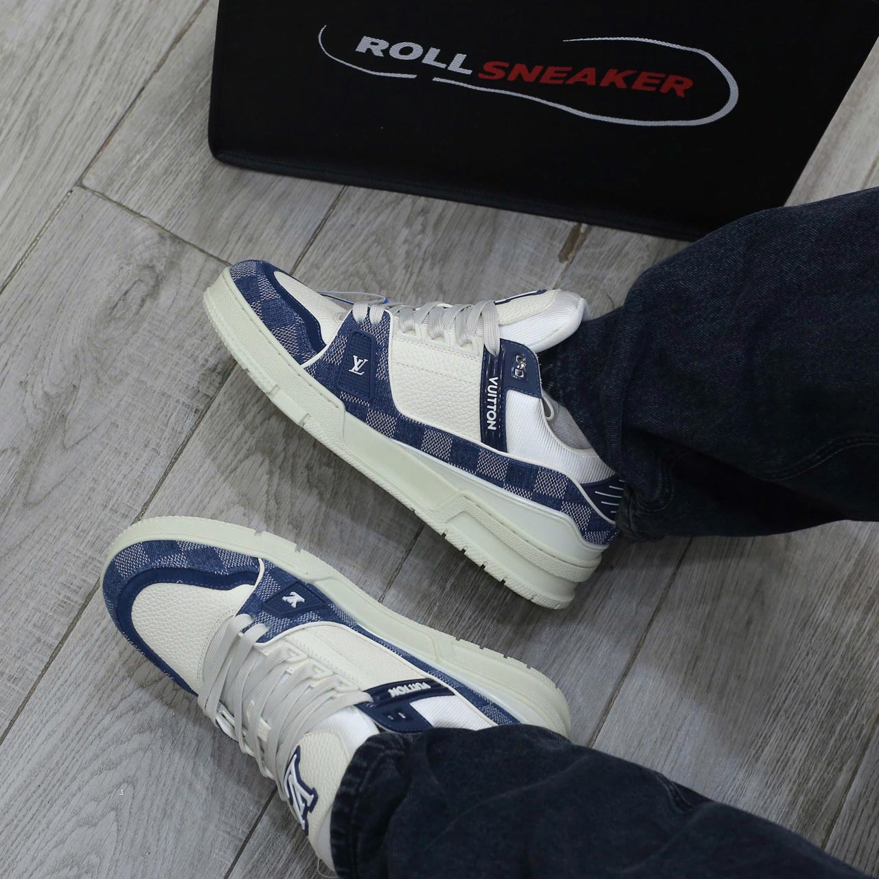Onfeet Giày Louis Vuitton LV Trainer Damier Denim Blue Best Quality