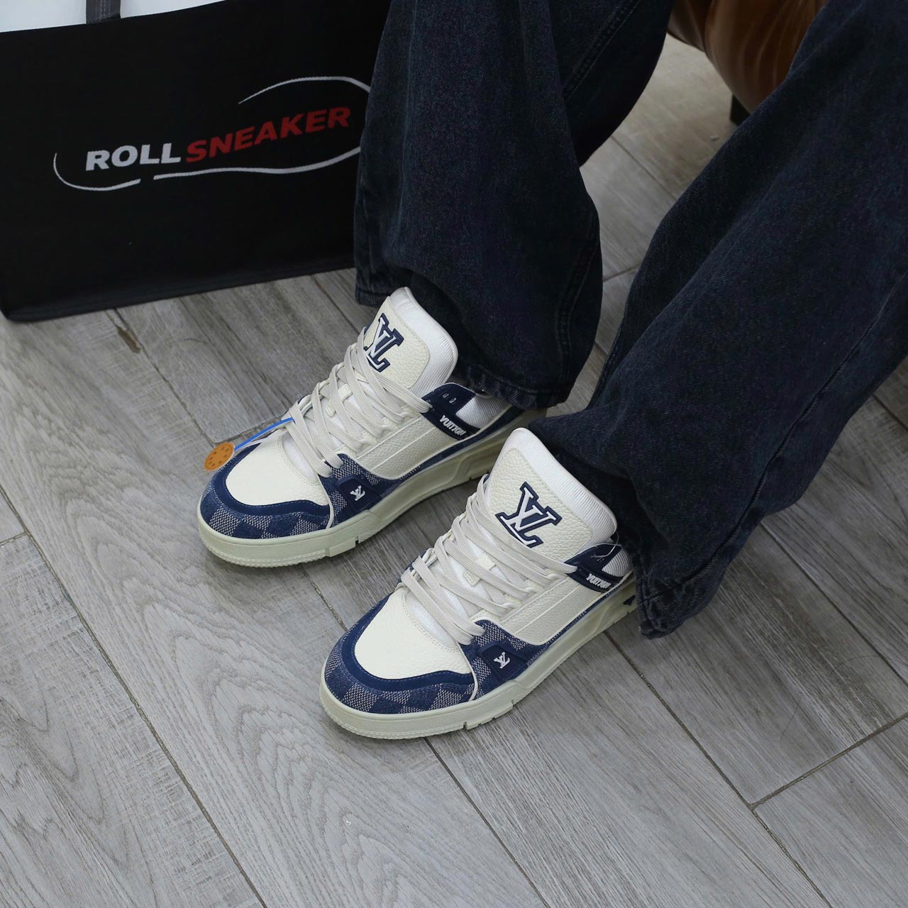 Onfeet Giày Louis Vuitton LV Trainer Damier Denim Blue Best Quality