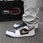 Onfeet Giày Nike Air Jordan 1 Low White Black Metallic Gold Swoosh Best Quality