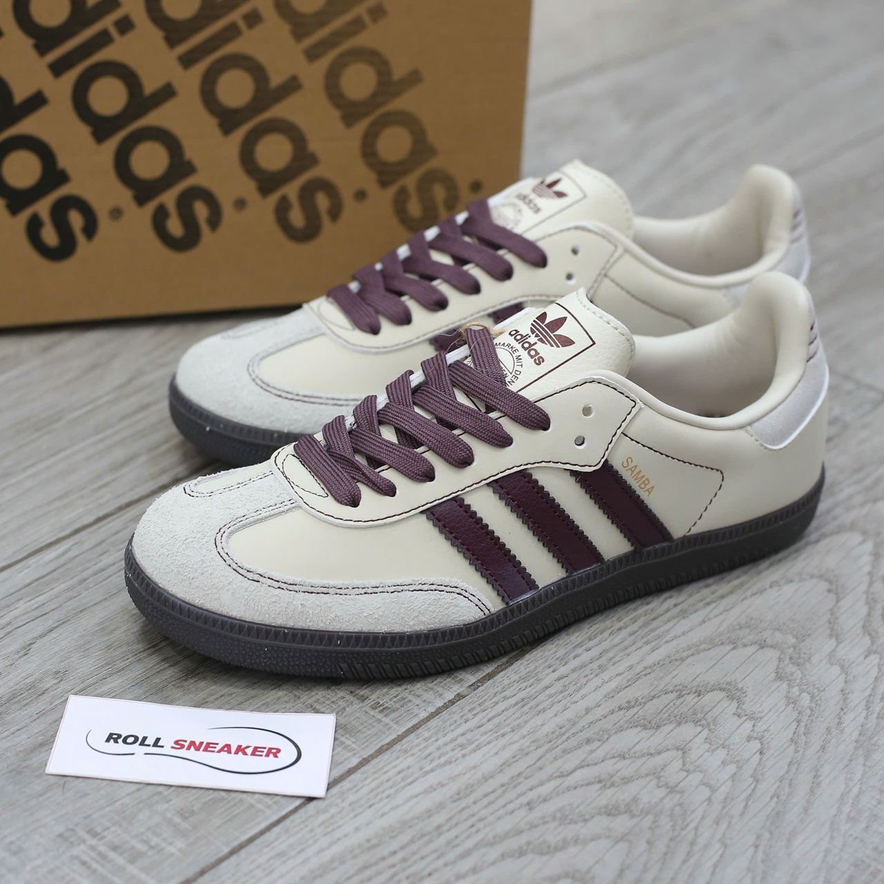 Giày Adidas Samba OG ‘Wonder White Maroon’ Chuẩn 95% Auth