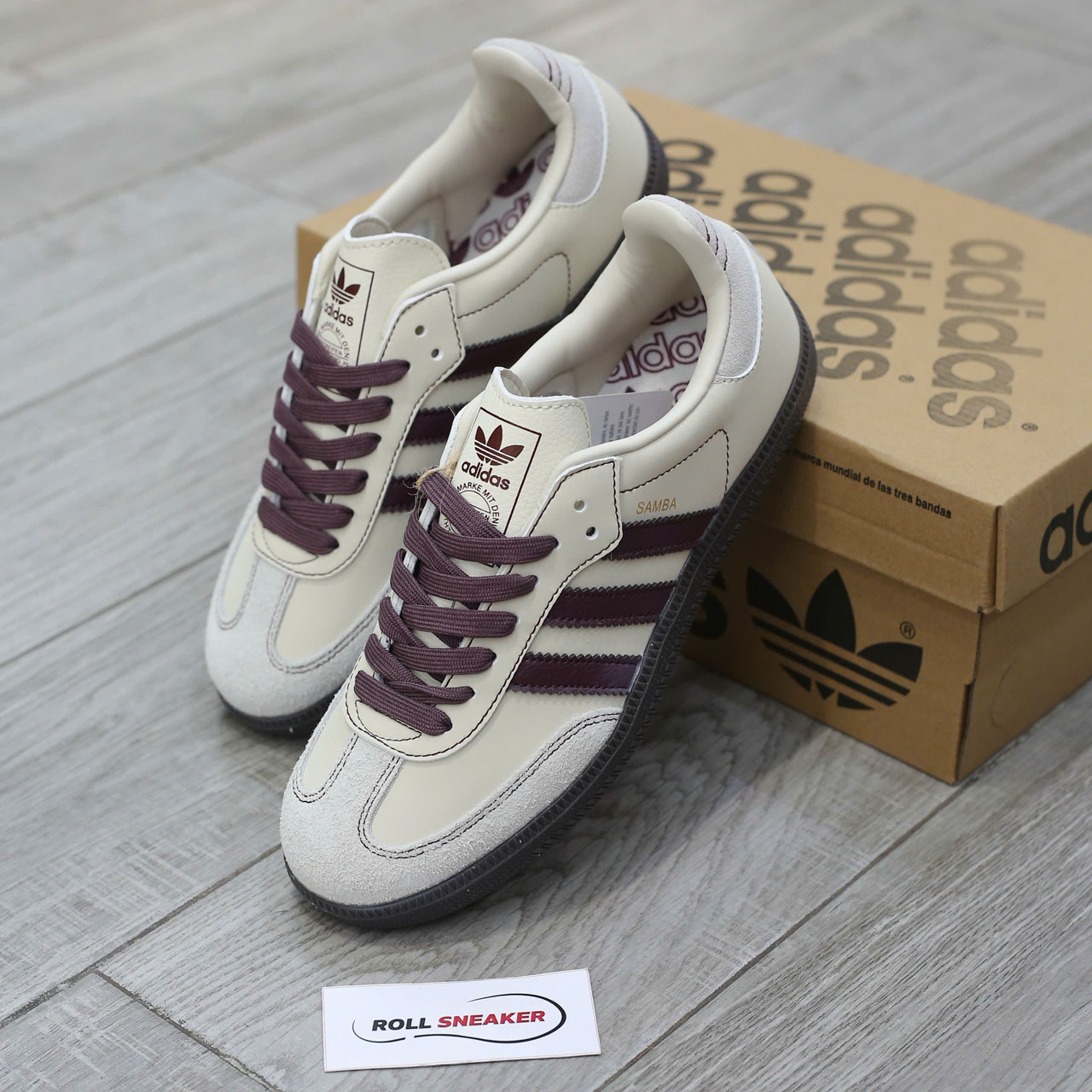 Giày Adidas Samba OG ‘Wonder White Maroon’ Chuẩn 95% Auth
