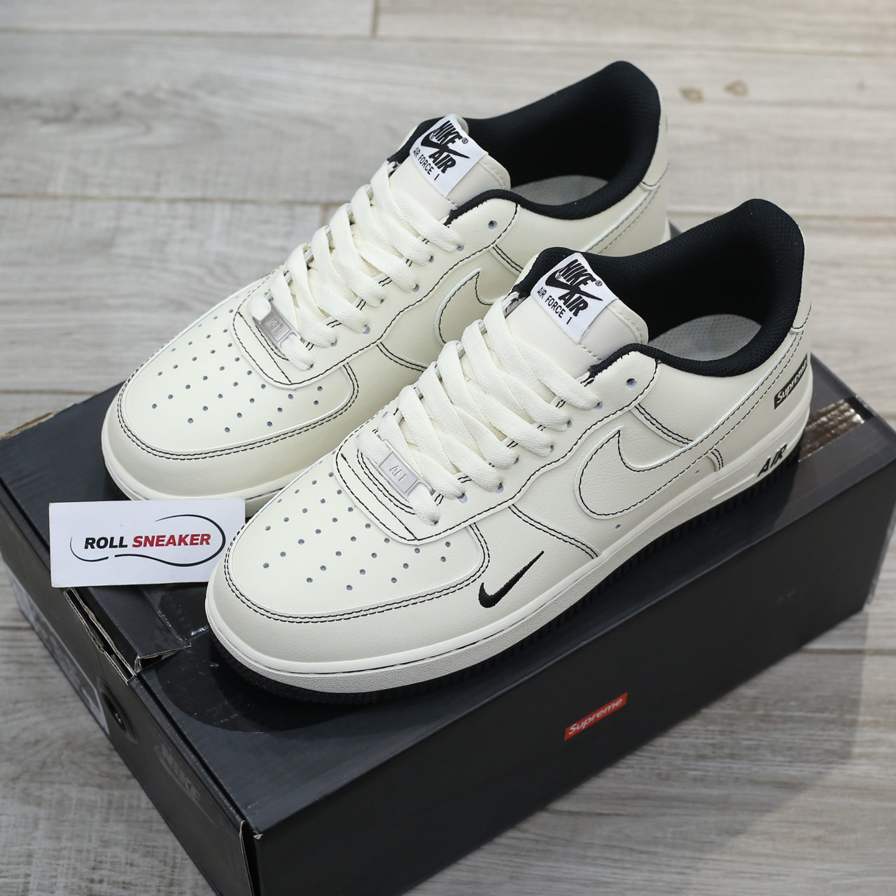 Giày Air Force 1 x Supreme White Black Like Auth