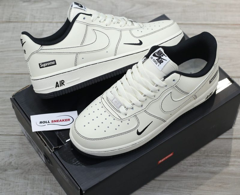 Giày Air Force 1 x Supreme White Black Like Auth