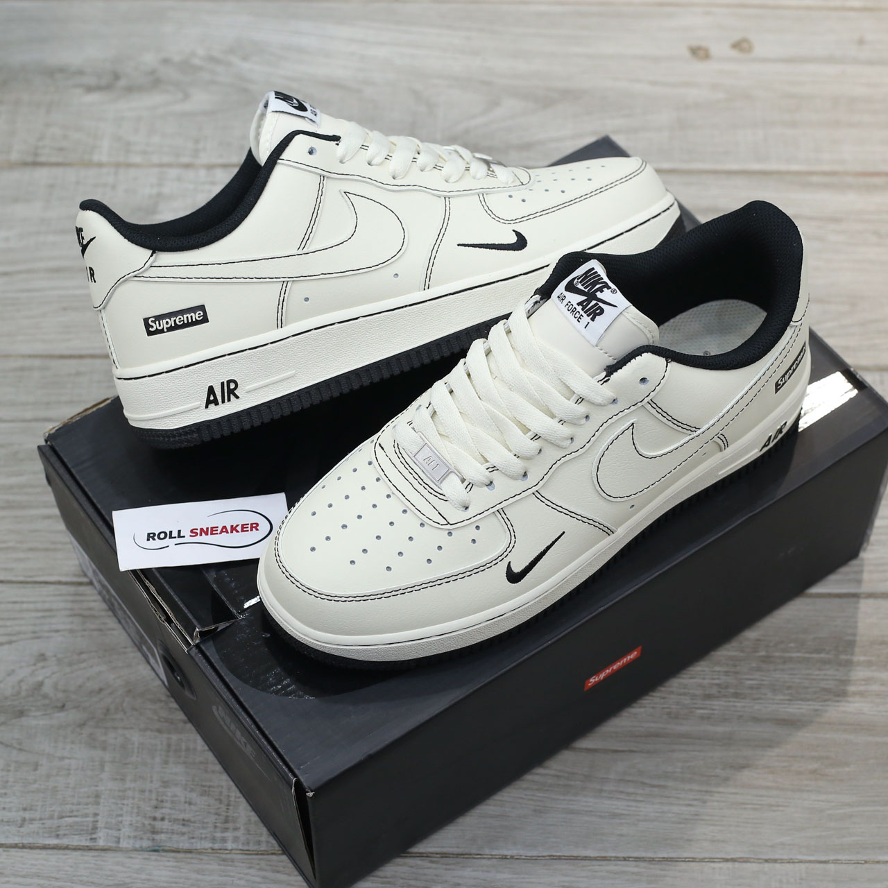 Giày Air Force 1 x Supreme White Black Like Auth