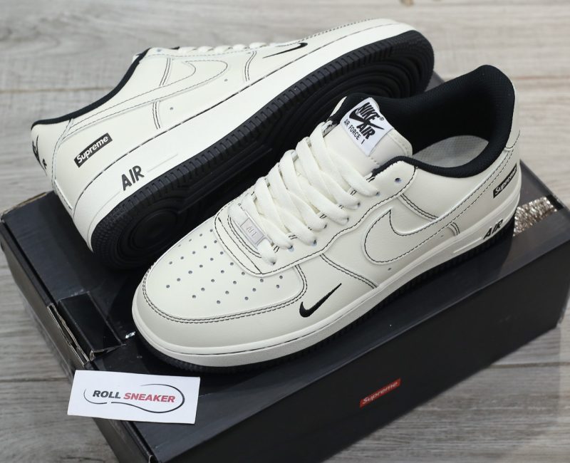 Giày Air Force 1 x Supreme White Black Like Auth
