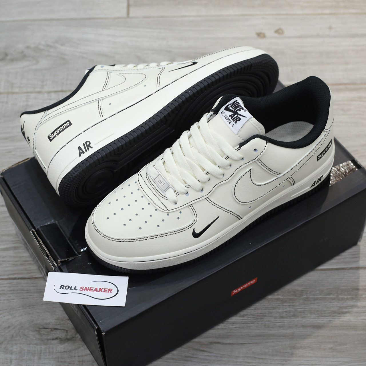 Giày Air Force 1 x Supreme White Black Like Auth