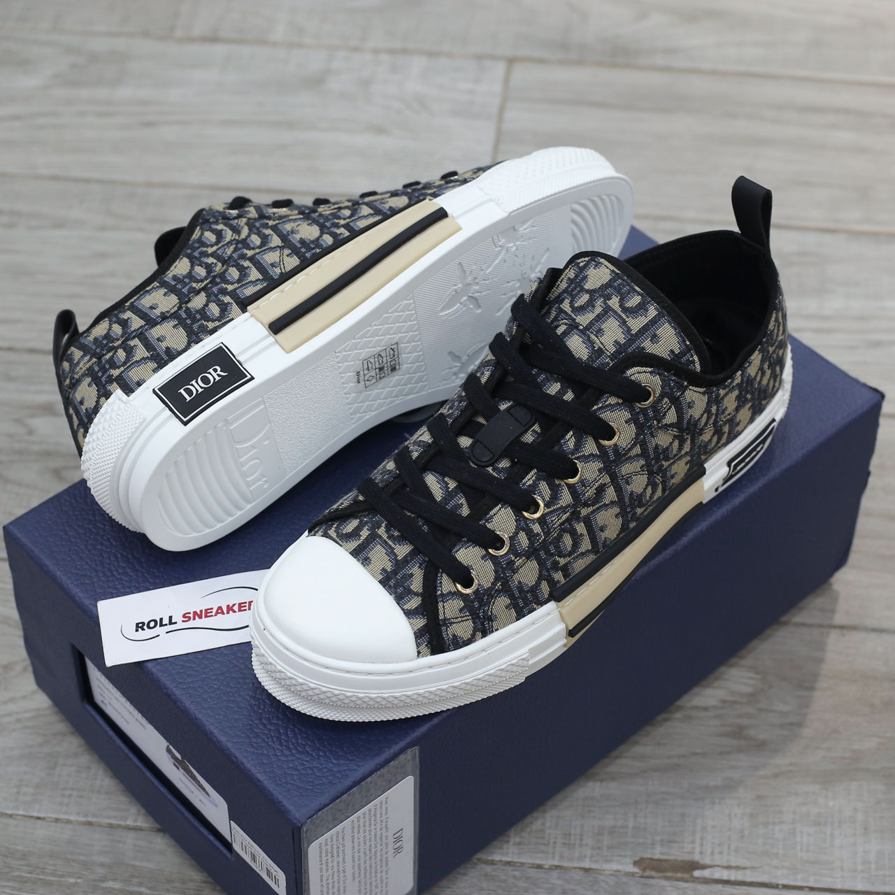 Giày Dior B23 League Low Top Beige Black Oblique Jacquard