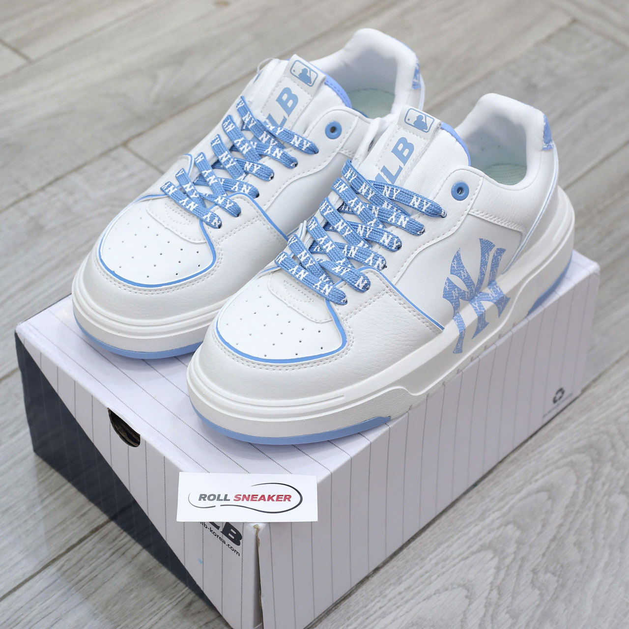 Giày MLB Chunky Liner Denim Monogram White Blue Chuẩn 99% Auth