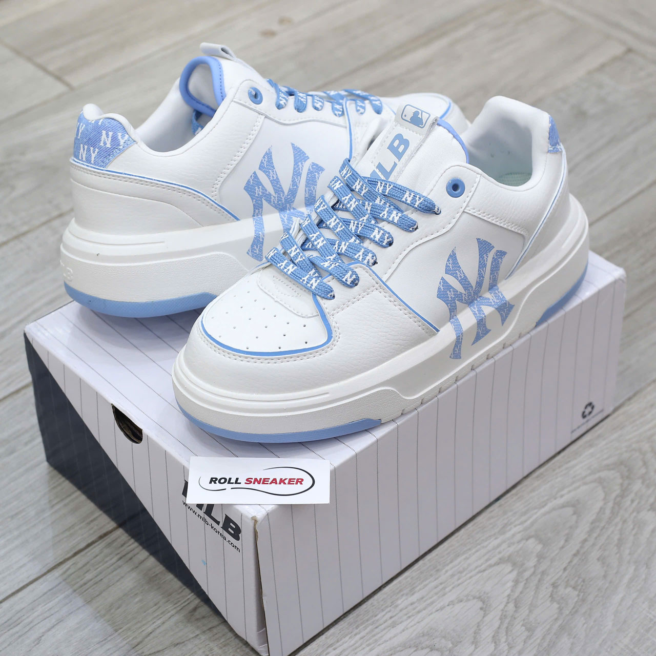 Giày MLB Chunky Liner Denim Monogram White Blue Chuẩn 99% Auth