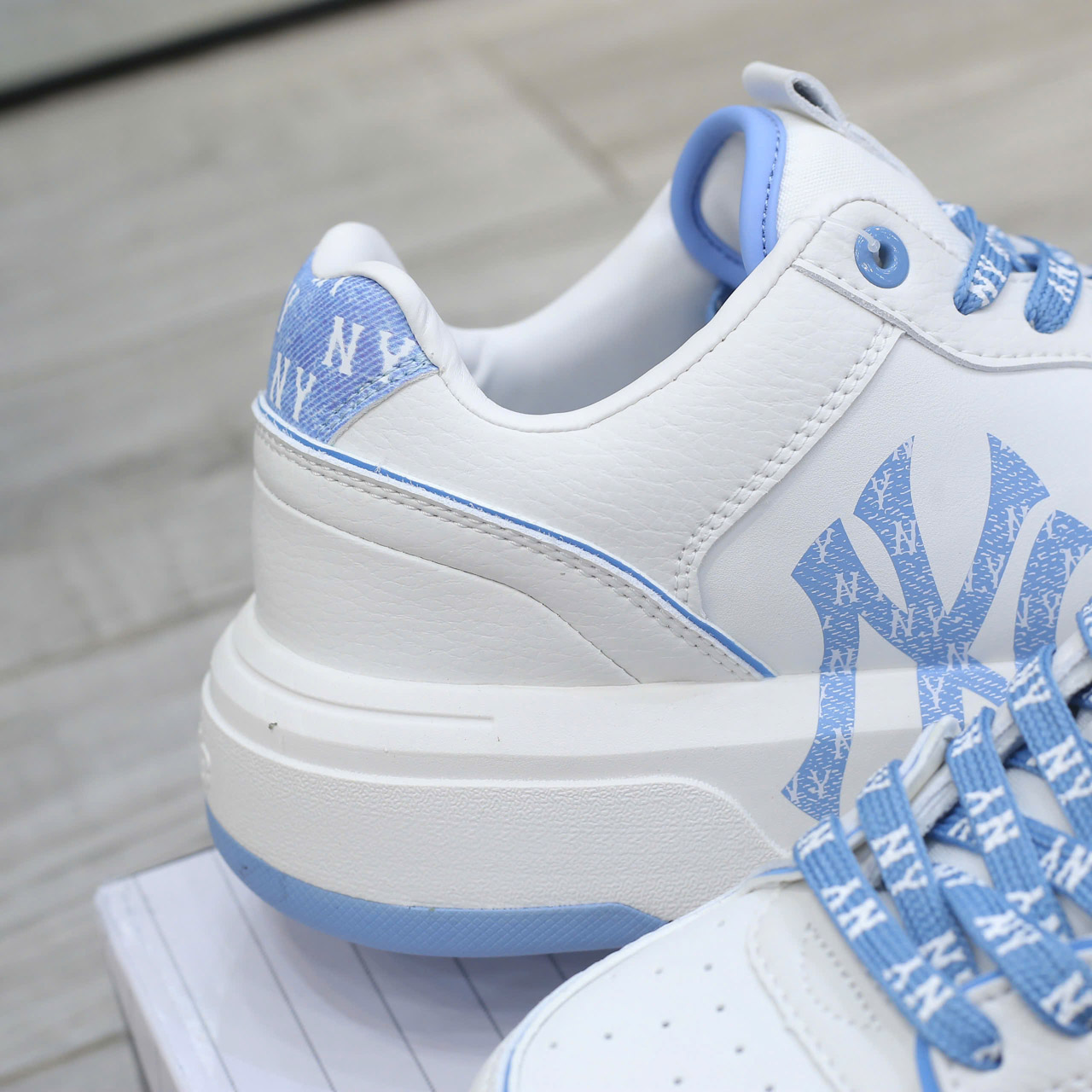 Giày MLB Chunky Liner Denim Monogram White Blue Chuẩn 99% Auth