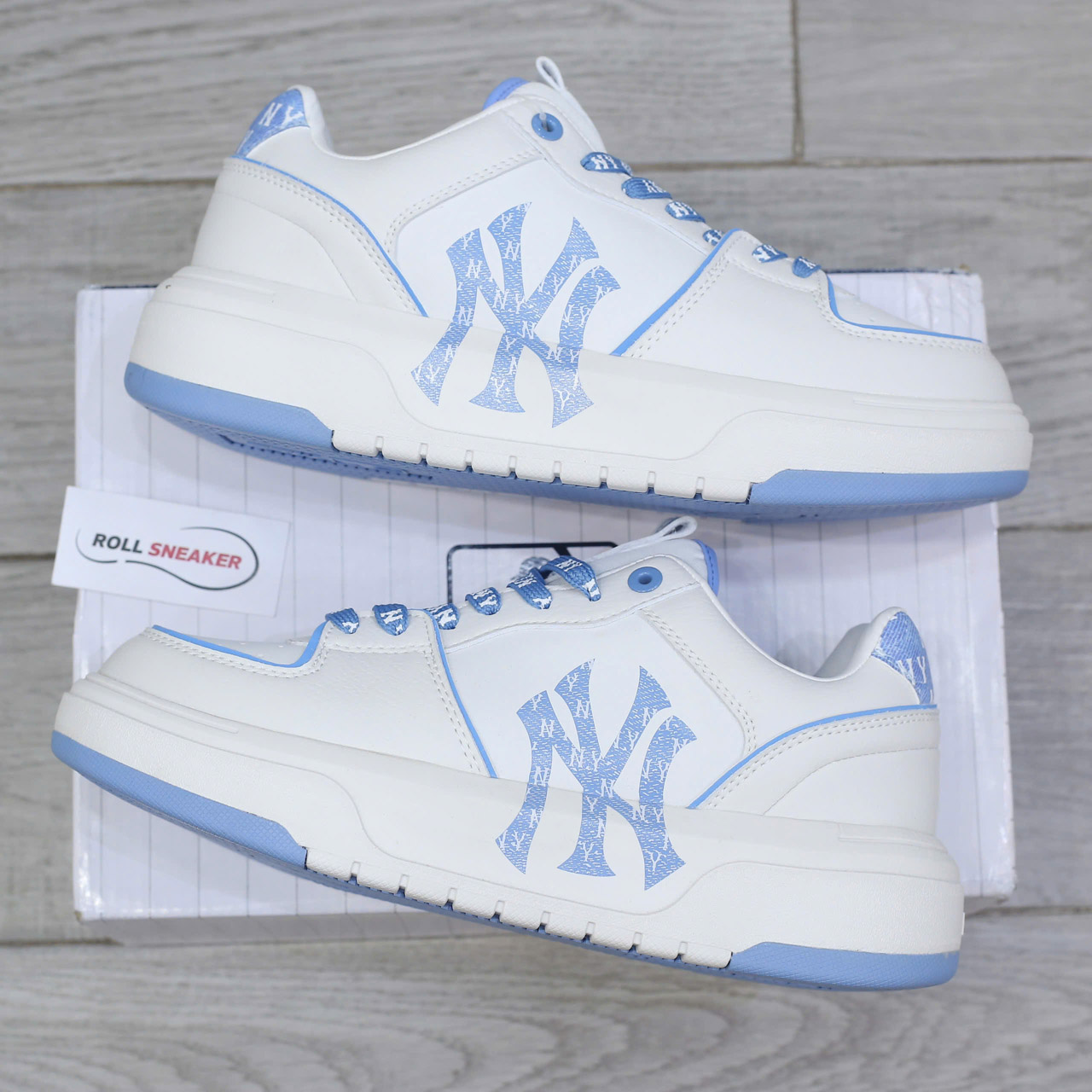 Giày MLB Chunky Liner Denim Monogram White Blue Chuẩn 99% Auth
