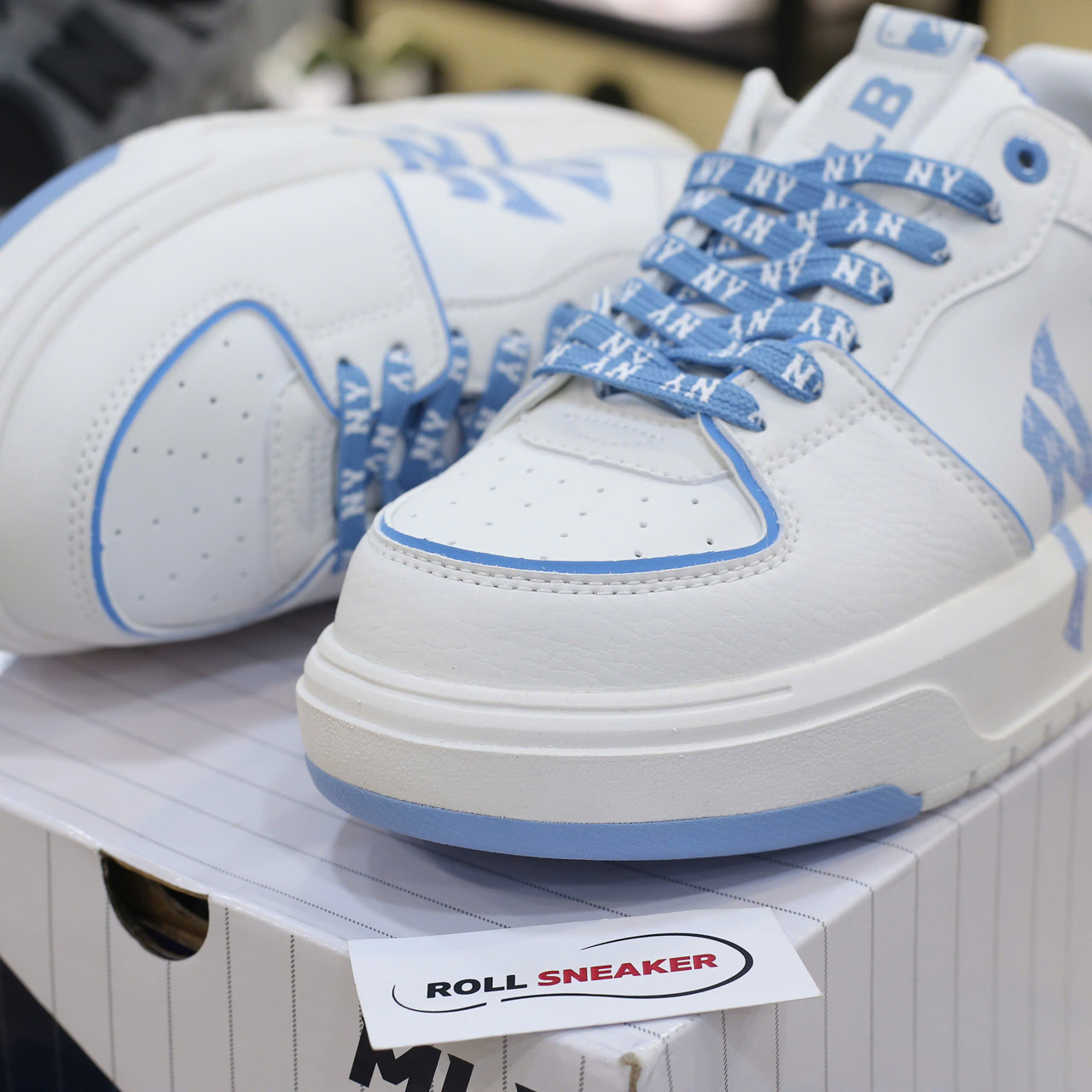 Giày MLB Chunky Liner Denim Monogram White Blue Chuẩn 99% Auth