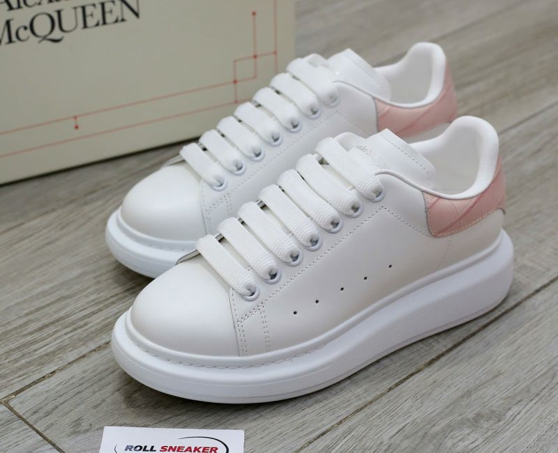 Giày Alexander Mcqueen Trắng Gót Hồng Vân Cá Sấu Chuẩn 99% Auth