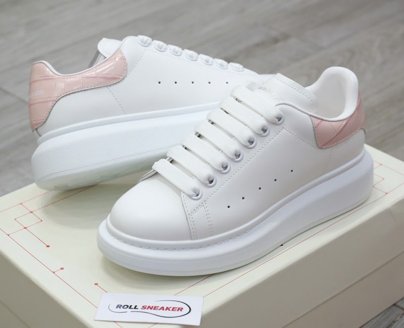 Giày Alexander Mcqueen Trắng Gót Hồng Vân Cá Sấu Chuẩn 99% Auth