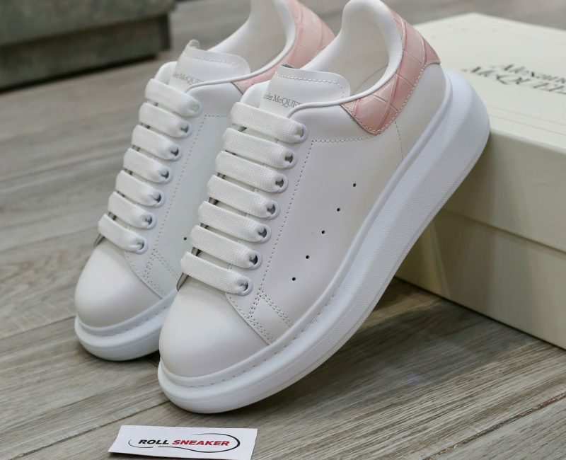 Giày Alexander Mcqueen Trắng Gót Hồng Vân Cá Sấu Chuẩn 99% Auth
