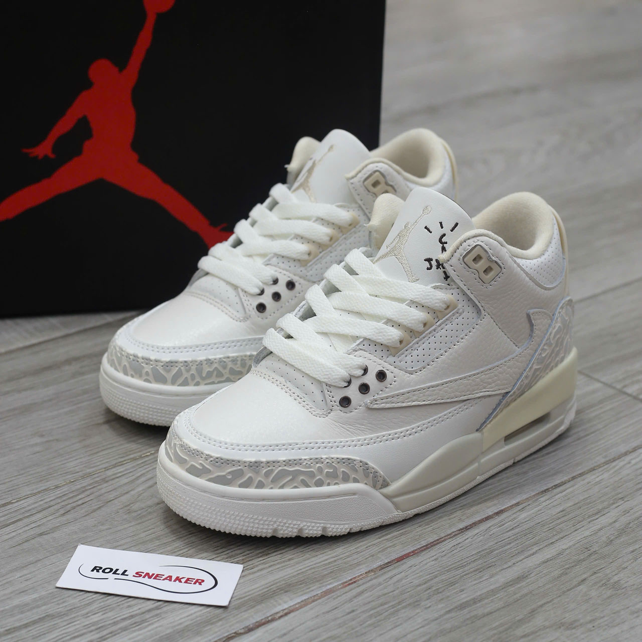 Giày Nike Air Jordan 3 Retro x Travis Scott Cactus Jack White Sail Chuẩn 99% Auth