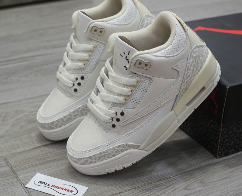 Giày Nike Air Jordan 3 Retro x Travis Scott Cactus Jack White Sail Chuẩn 99% Auth