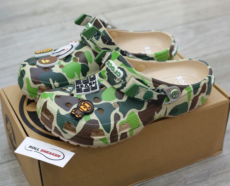 Dép Crocs Classic Clog x A Bathing Ape ABC Camo Green Like Auth
