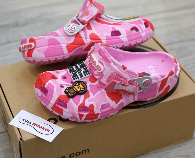 Dép Crocs Classic Clog x A Bathing Ape ABC Camo Pink Like Auth